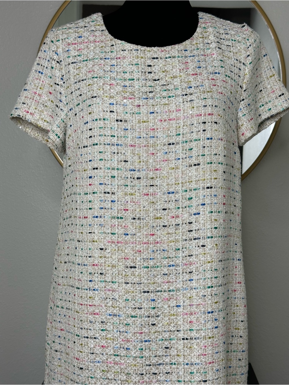 CeCe Cream Tweed Midi Dress with Multicolor Flecks